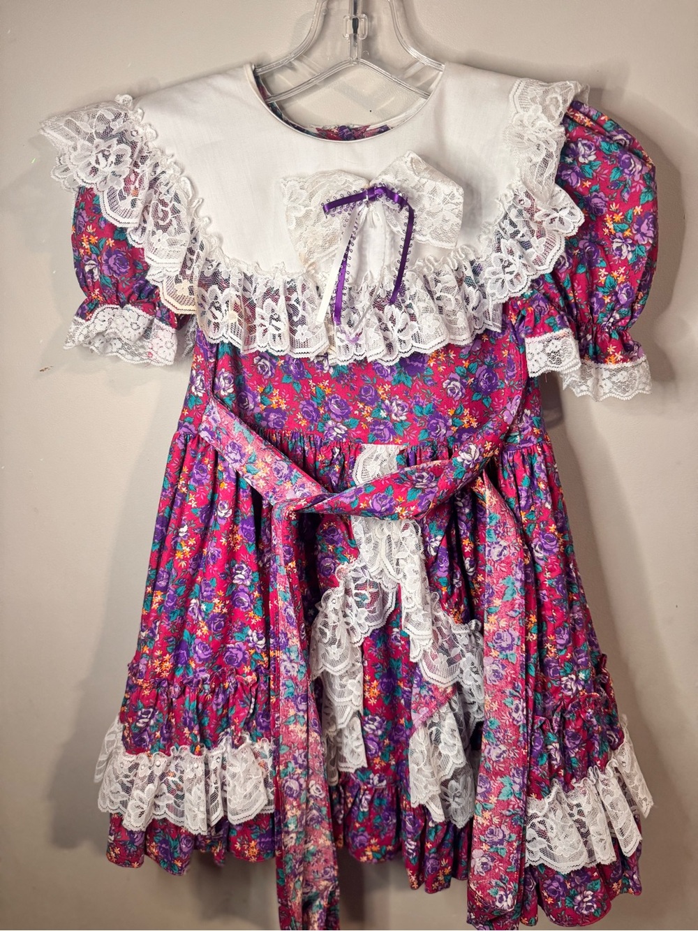 Girls Dolls&darlings Purple Floral Lace-Trim Dress